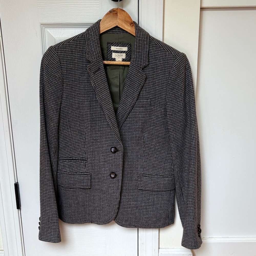J. Crew Brown and Black Houndstooth Schoolboy Blazer
